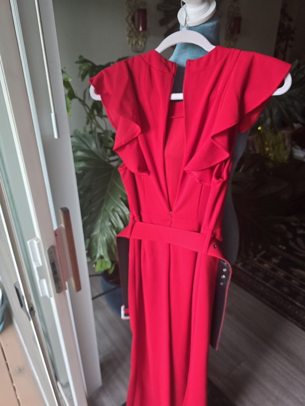 Red Ruffle Chain-Trim Jumpsuit - Picture 3 of 3